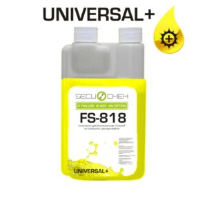 Image of a bottle of FS-818 (high intensity yellow fluorescent UV dye). Simple and safe leak location and leak detection from SECU-CHEK